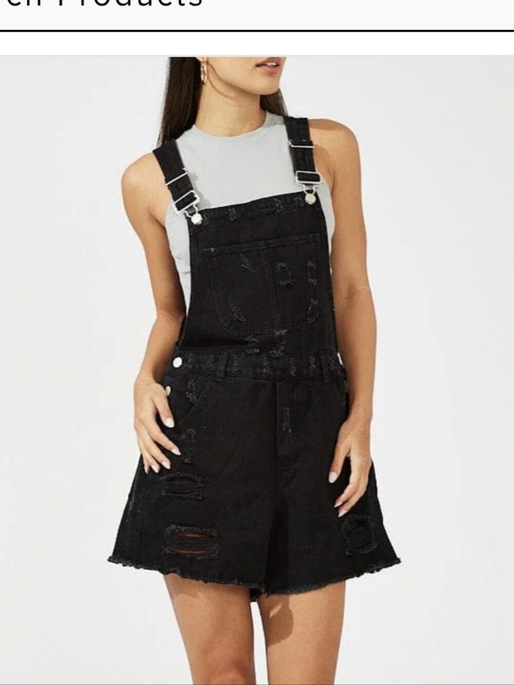 Black Distressed Denim Dress Overalls - Women L/M